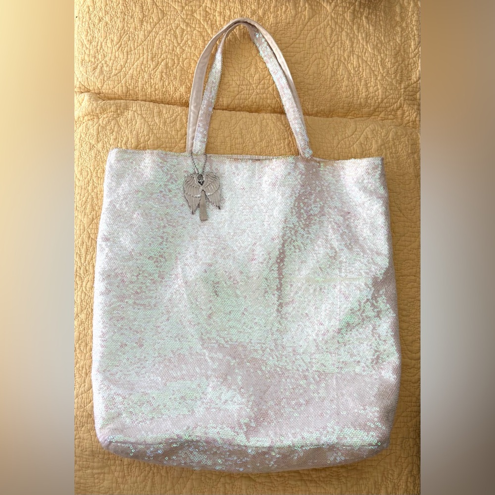 Victoria Secret Iridescent White Sequined Tote Bag